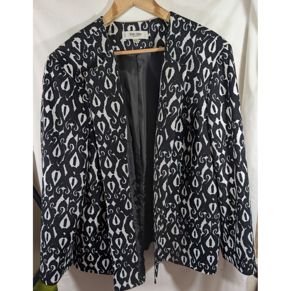 Jones Studio Separates Blazer Women's Woven Black with White Ikat Print Size 24W